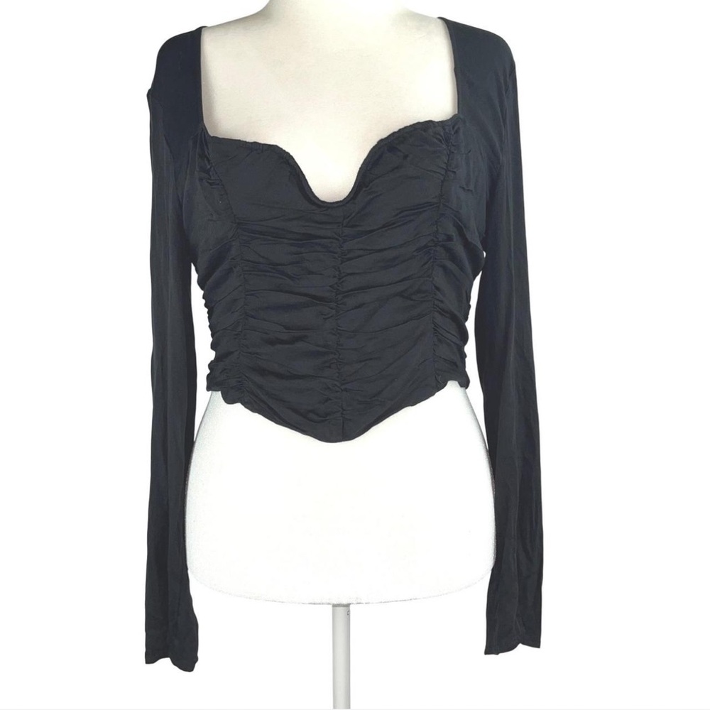 Free People Black Ruched Long Sleeve Top
